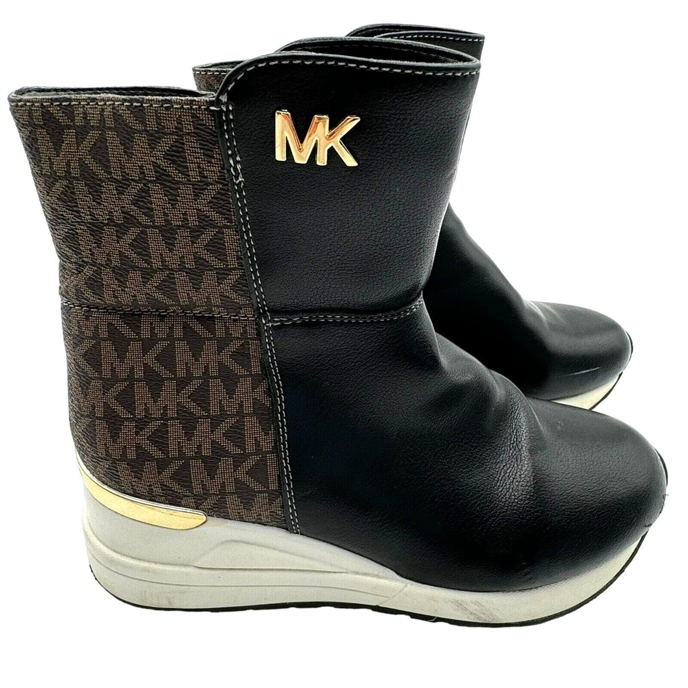 MICHAEL KORS Women's size 5 (‎ Youth 3) Neo Lorna Logo Print Wedge Booties Shoe